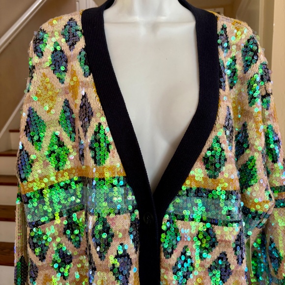 NWT Maeve Anthropologie Sequin Patterned Oversized Cardigan Sweater XL New $228 - Picture 3 of 5